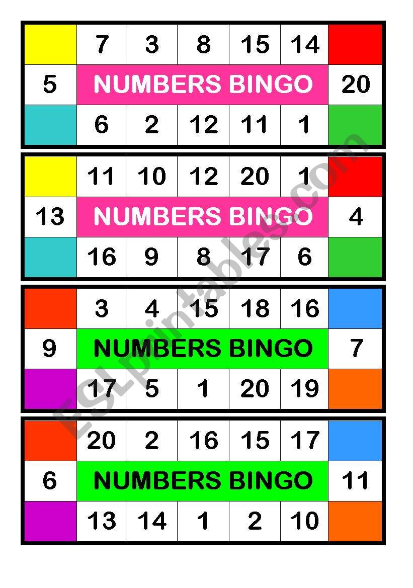 Numbers Bingo worksheet