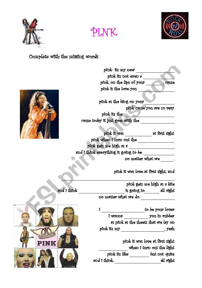 Pink by Aerosmith part 1 worksheet