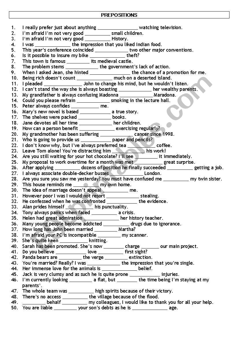 Prepositions - upper-intermediate