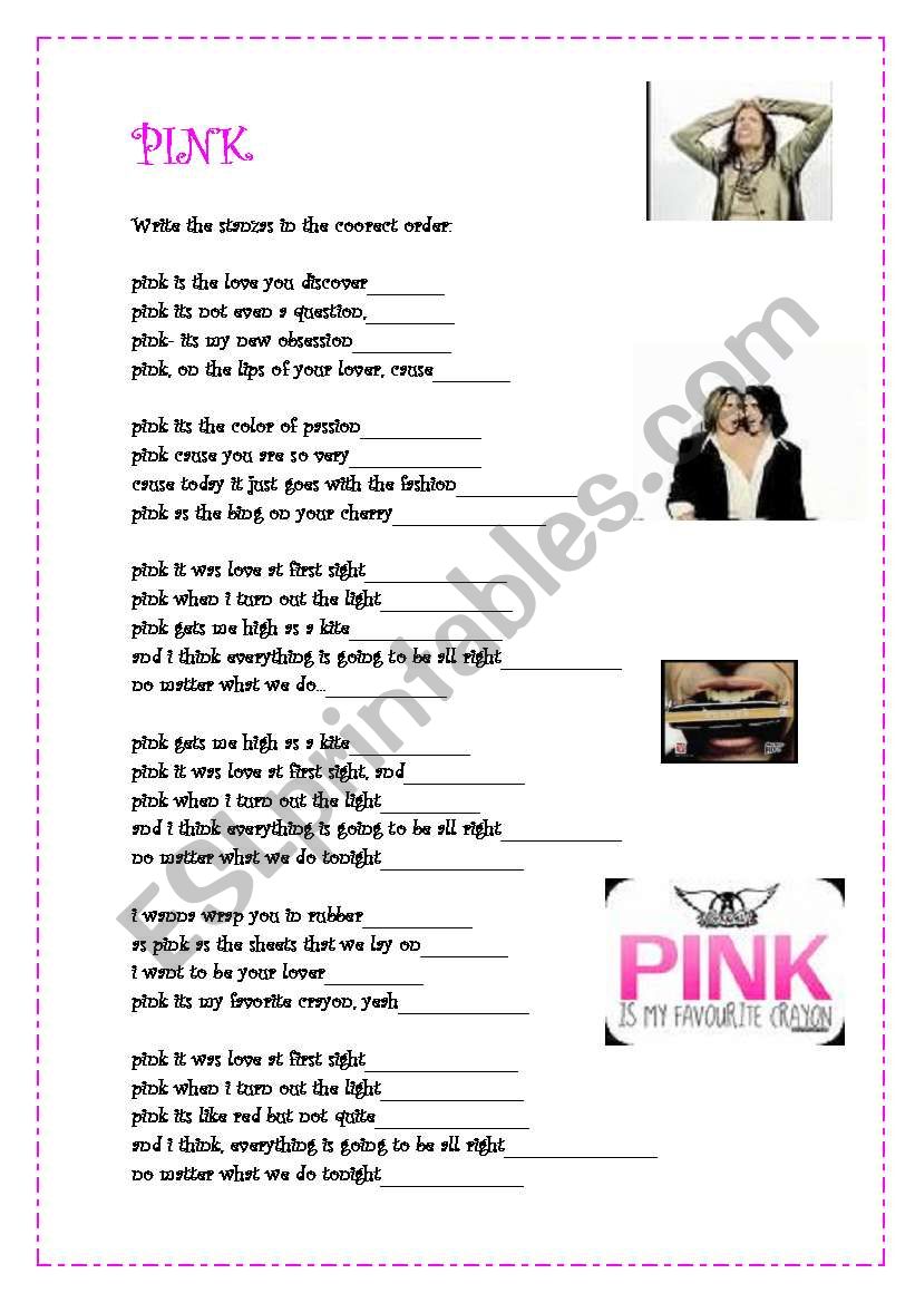 Pink by Aerosmith part 2 worksheet