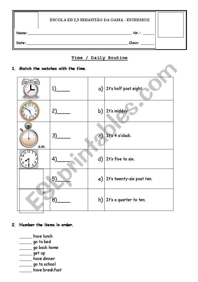 Time / Daily Routine worksheet