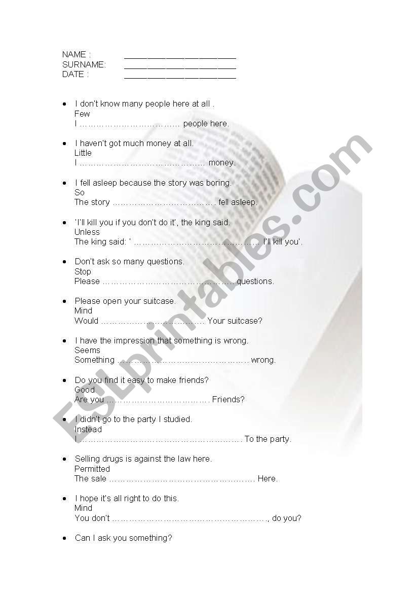 !!! TRANSFORMATIONS !!!    worksheet