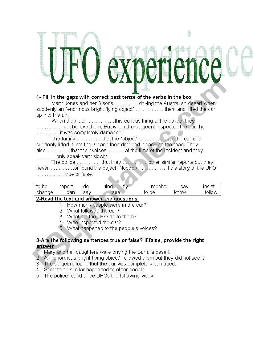 UFO experience worksheet