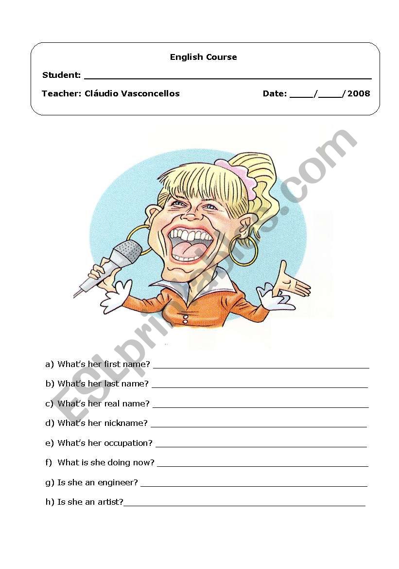 Xuxas caricature worksheet