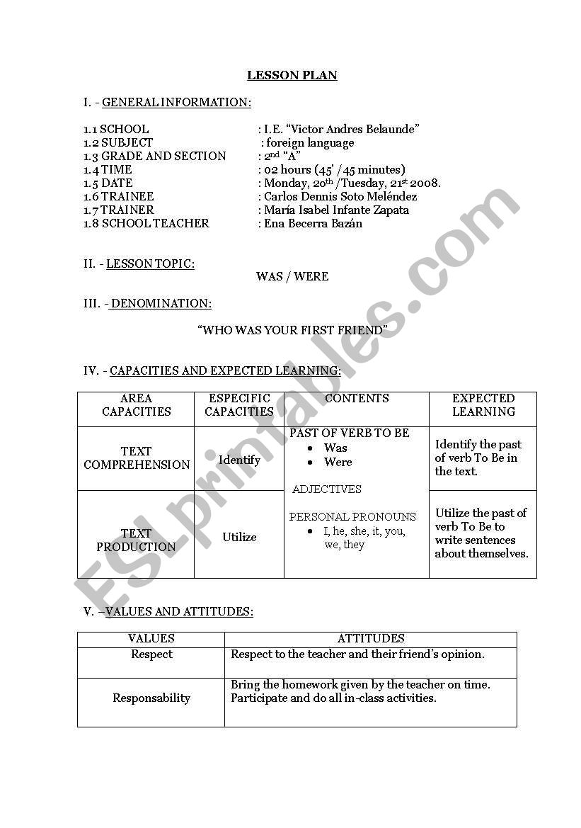 Lesson plan worksheet