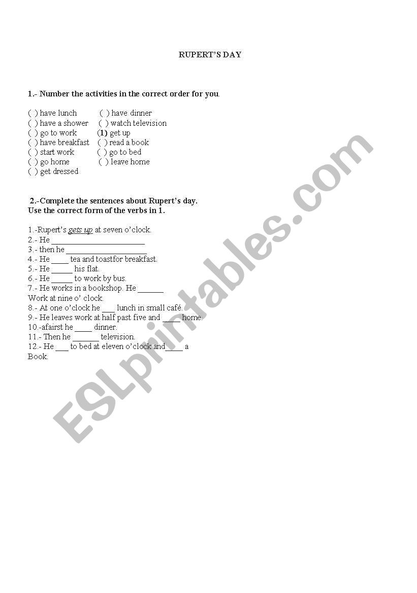 routines worksheet