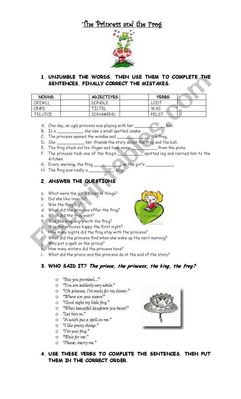 The Princess and the Frog worksheet