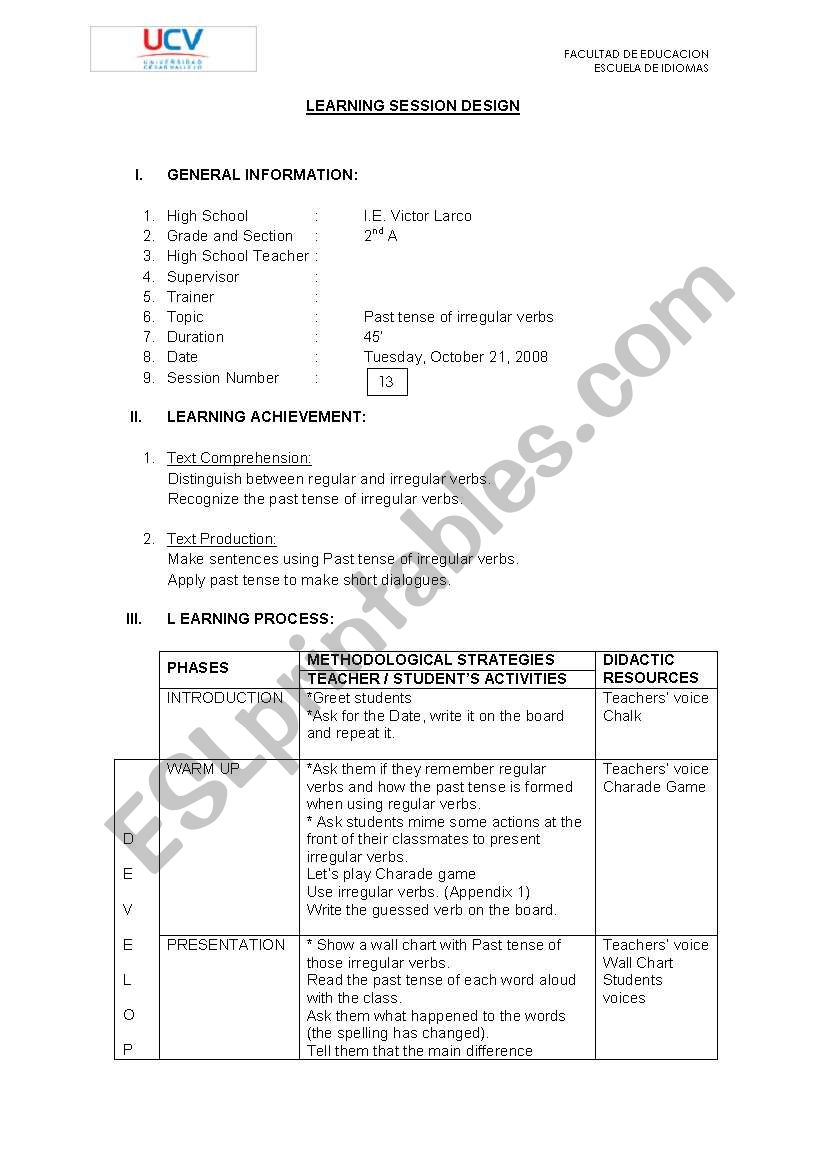 Past tense of irregular verbs worksheet