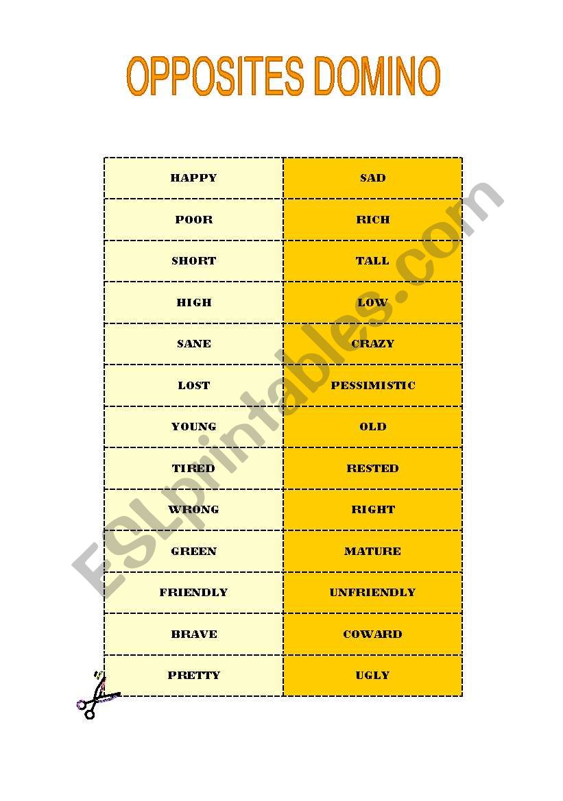 opposites domino worksheet