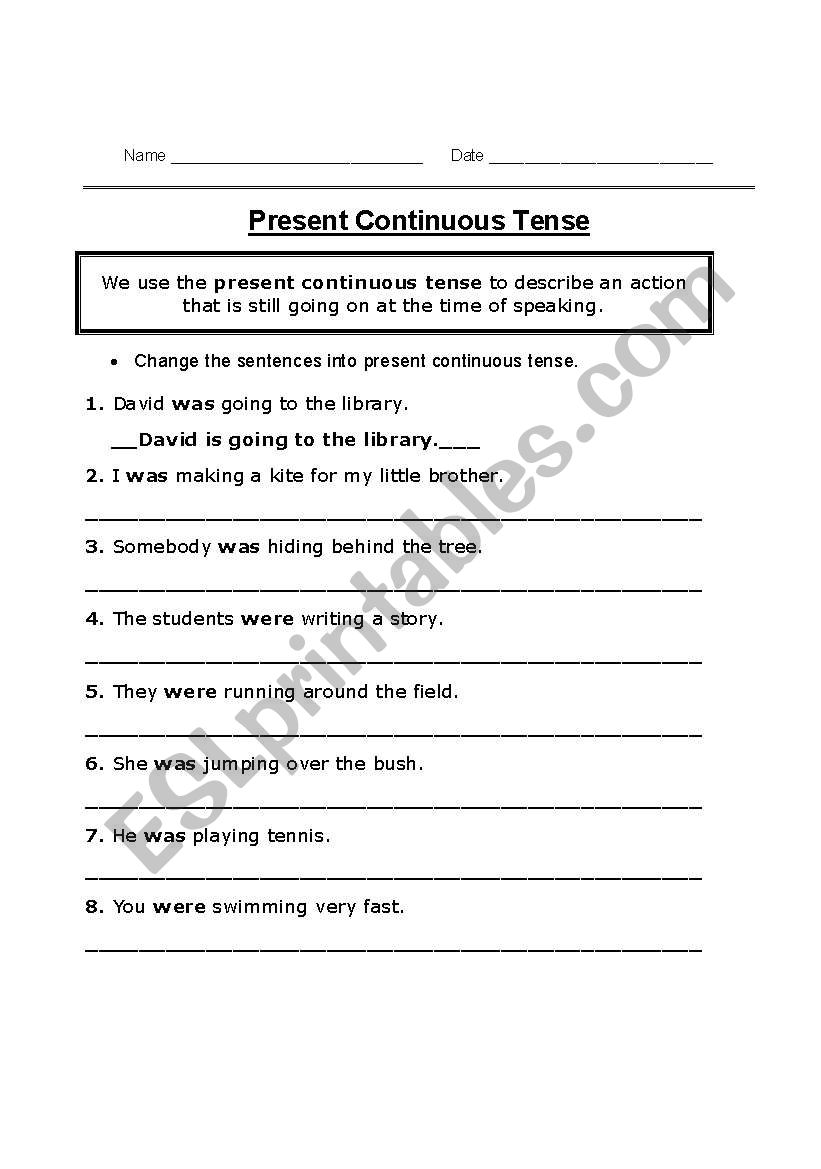 Present Continuous Tense worksheet