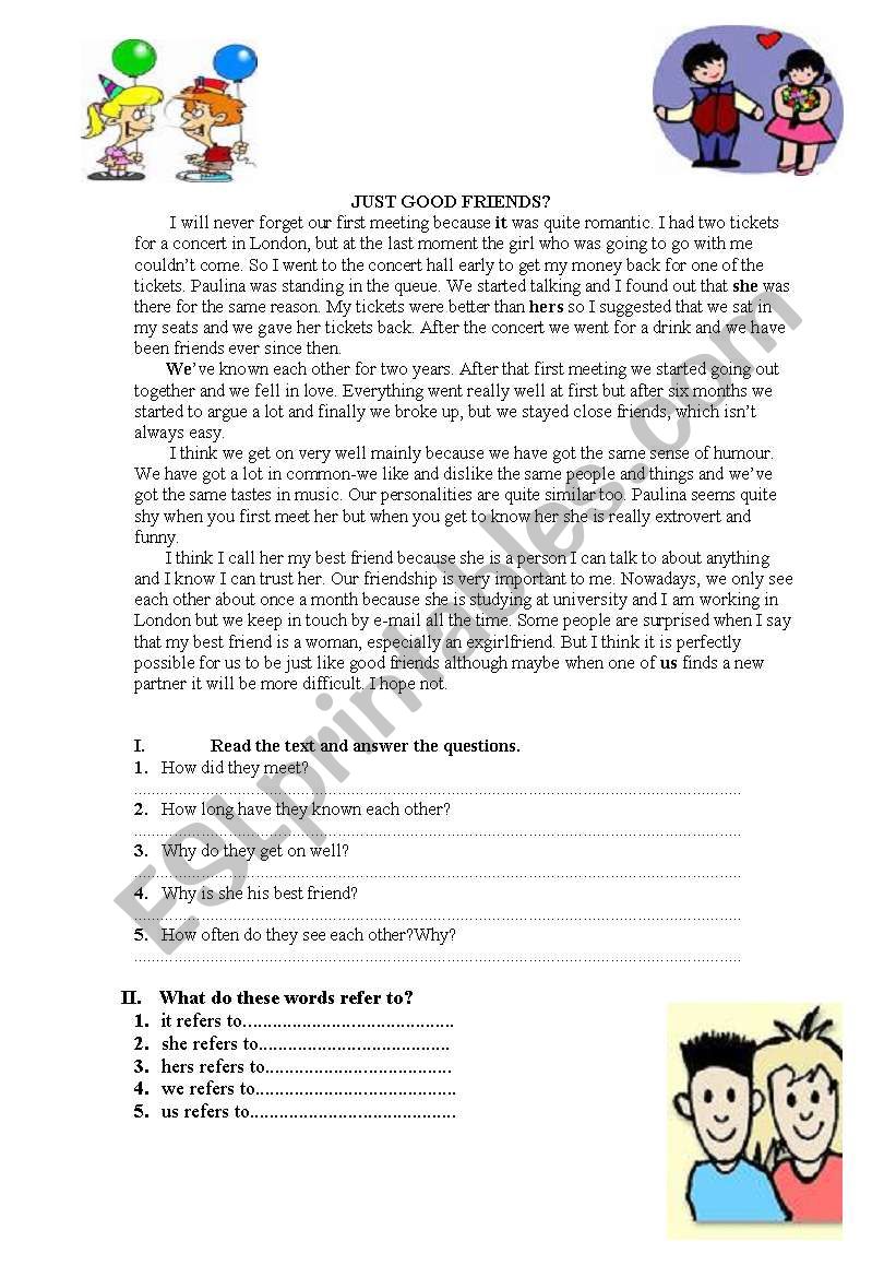 just good friends? worksheet