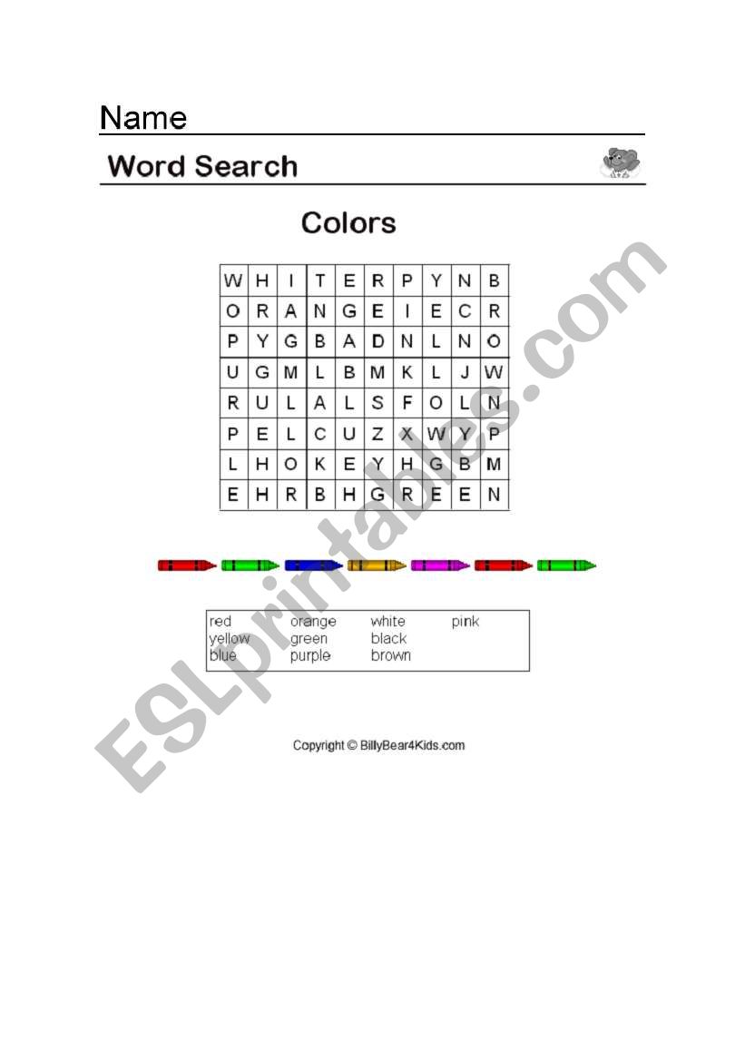 Colours worksheet