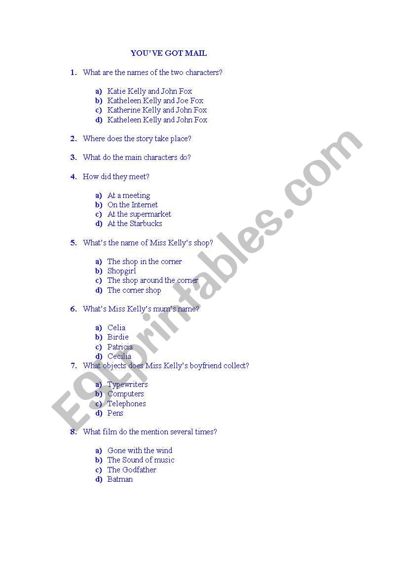 YouÂ´ve got mail worksheet