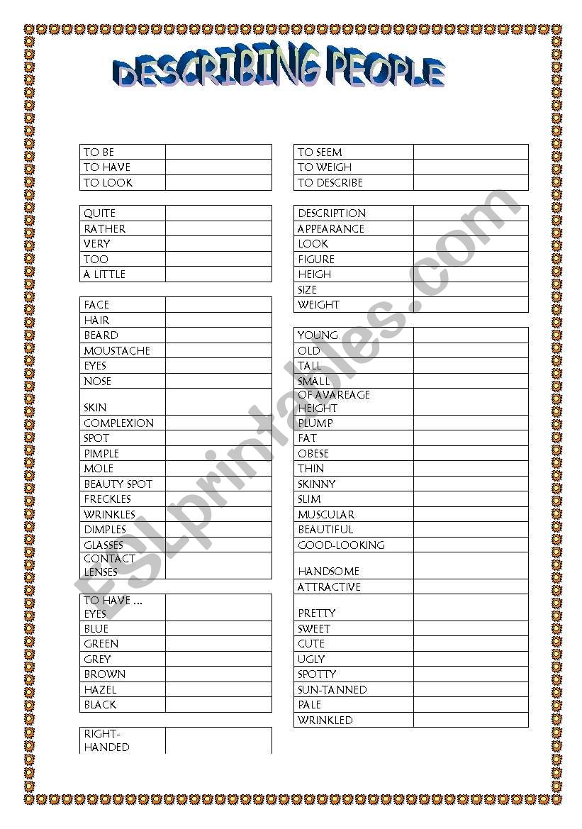 Describing people 1 worksheet