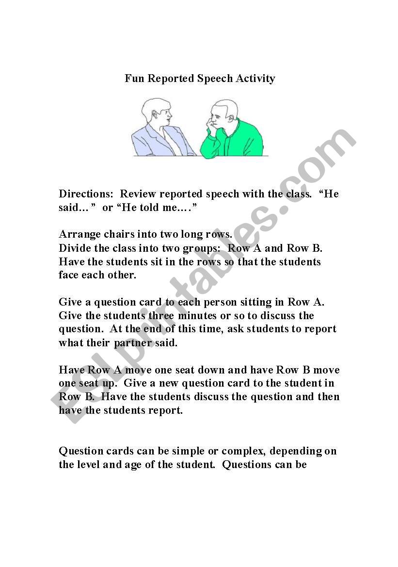 Fun Reported Speech Activity worksheet