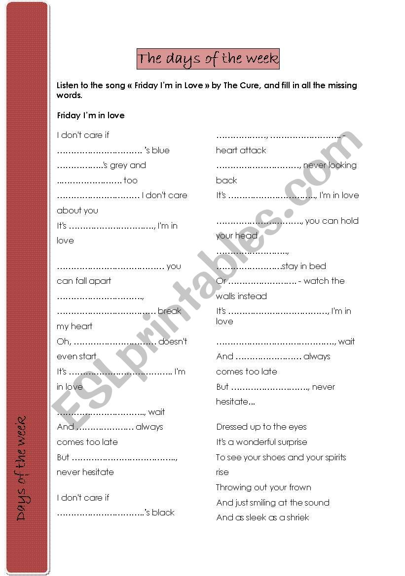 The days of the week worksheet