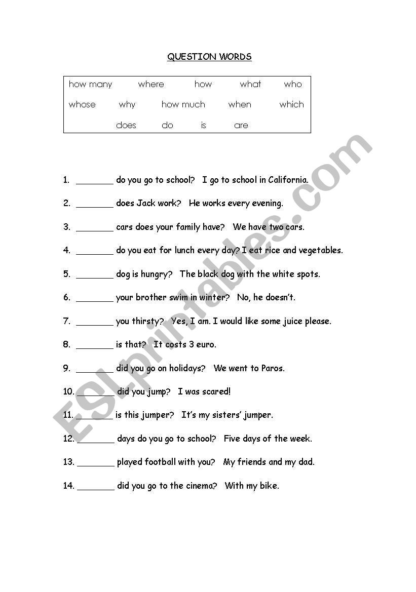 QUESTION WORDS worksheet