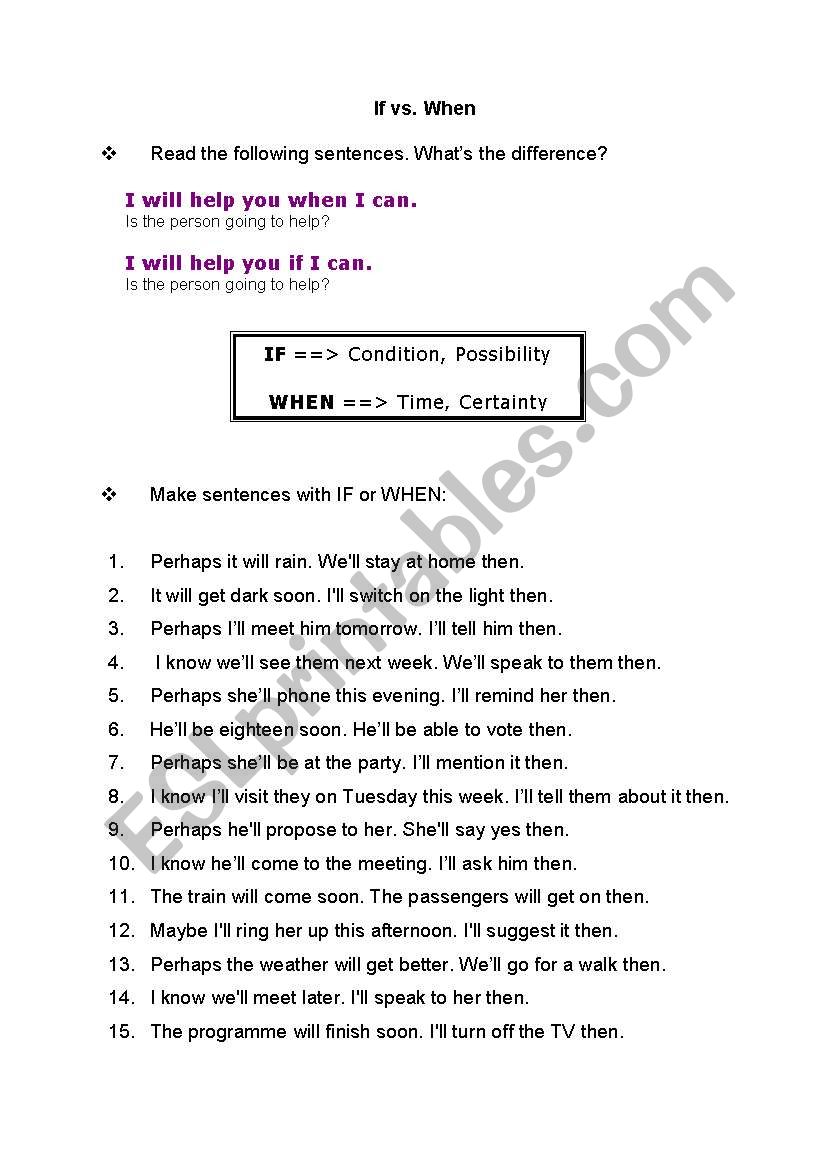 IF vs. WHEN clauses worksheet