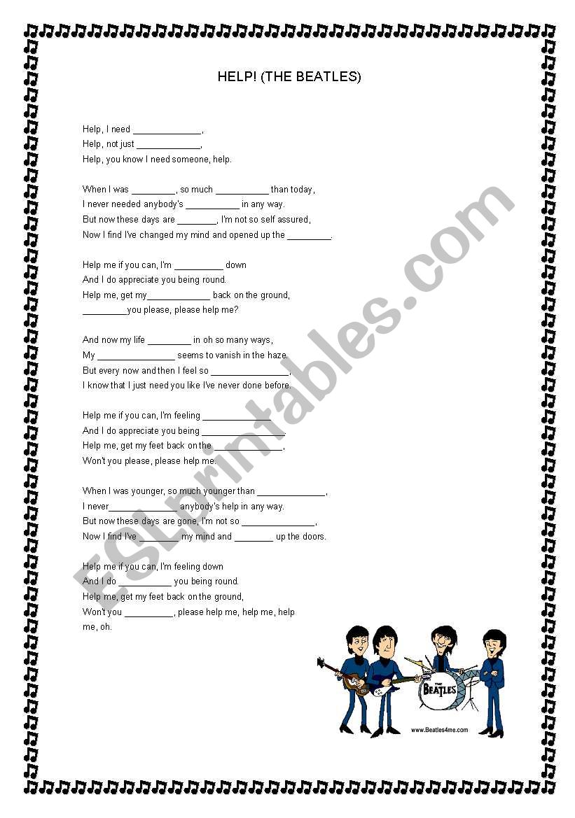 help -the beatles worksheet