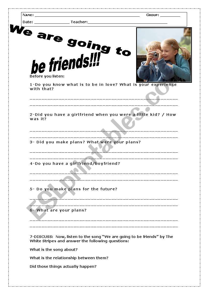 We are going to be friends worksheet