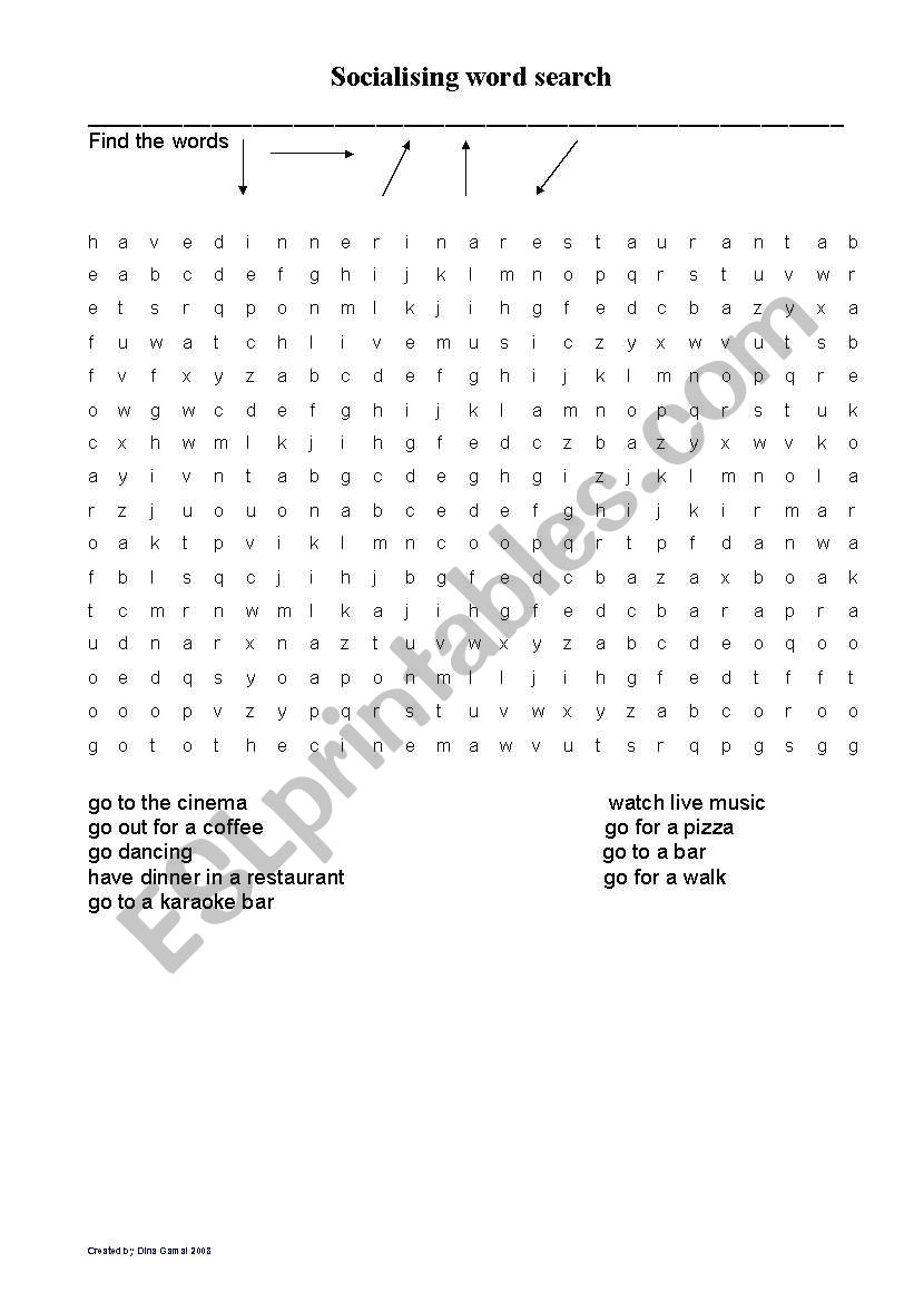 Socialising word search worksheet