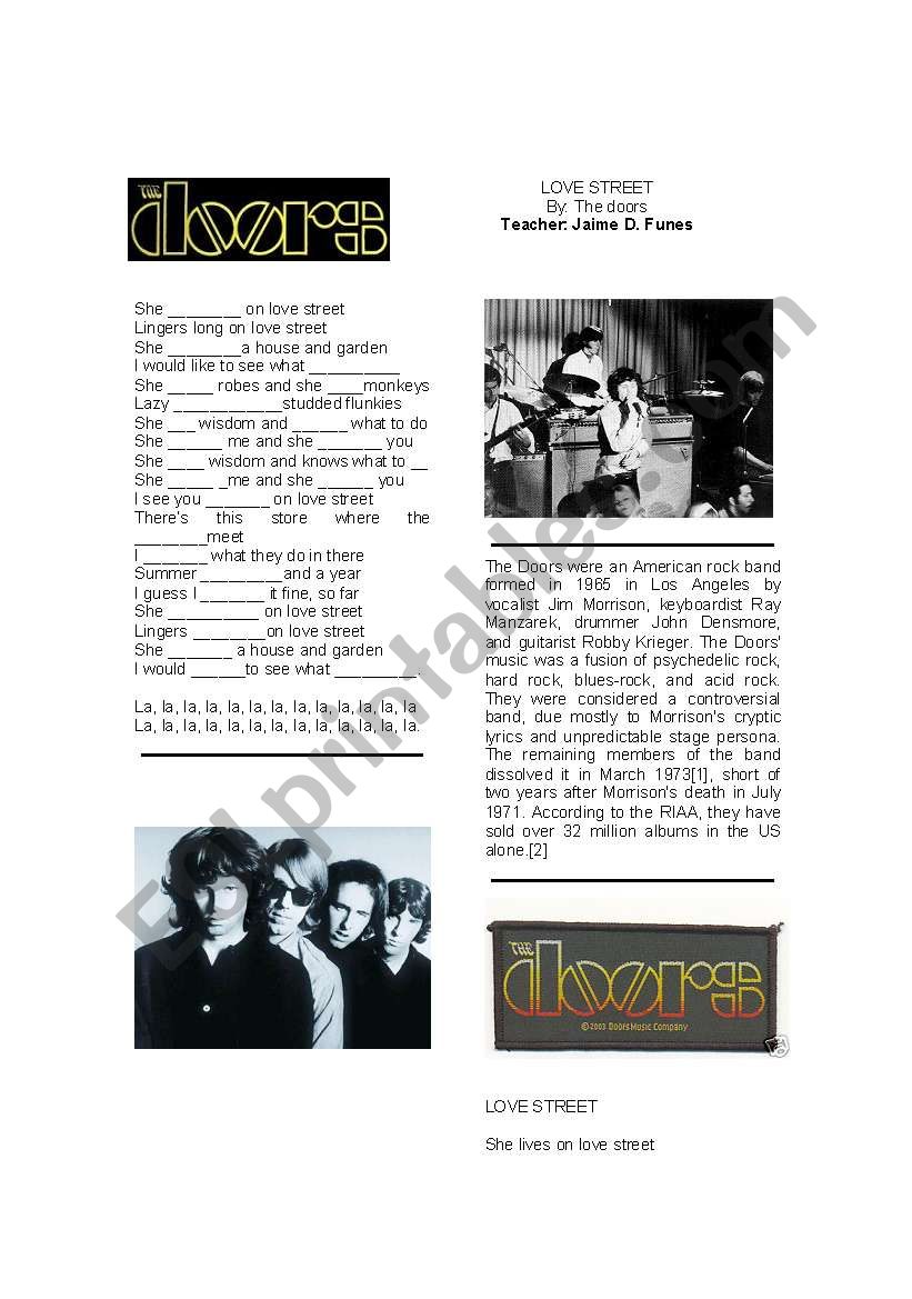 Fill in the blanks- The doors/Love Street- Song