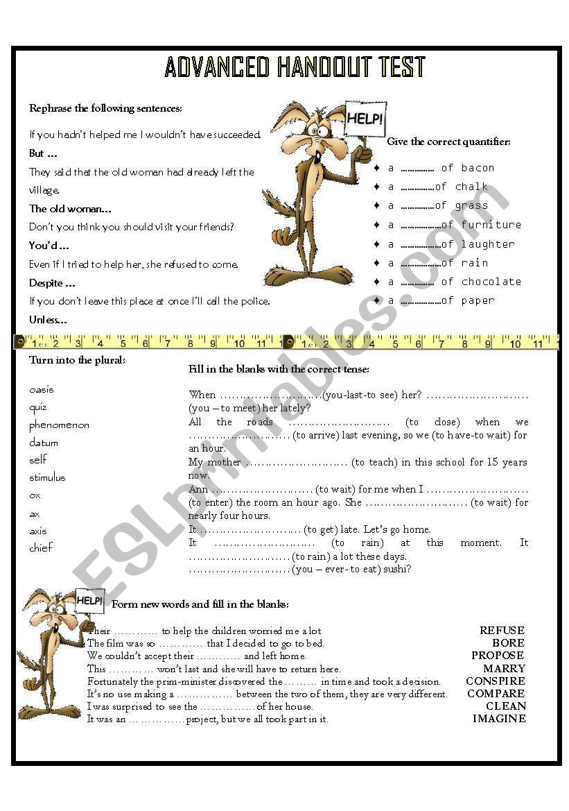 ADVANCED HANDOUT TEST worksheet