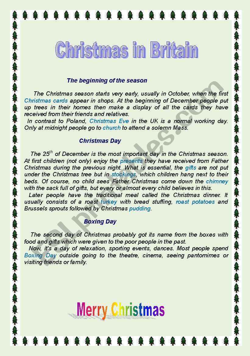 Christmas in Britain worksheet