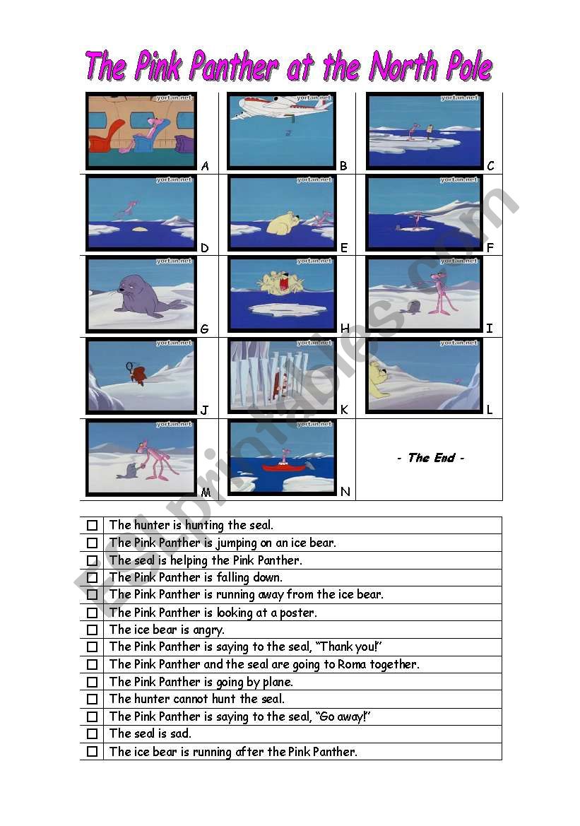 The Pink Panther cartoon -- Fun comprehension worksheet