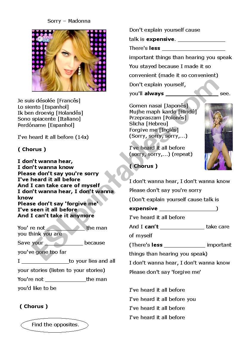 Sorry - Madonna worksheet