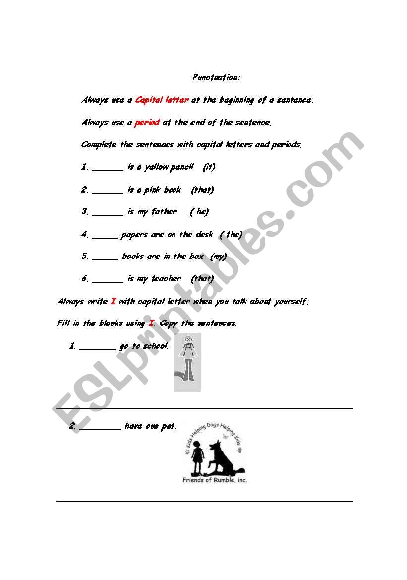 Puctuation worksheet