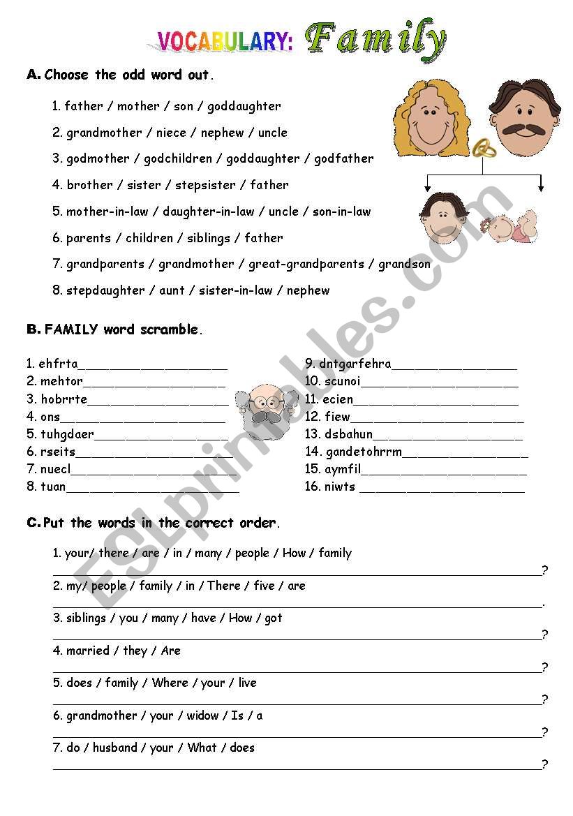 Family Relationships worksheet