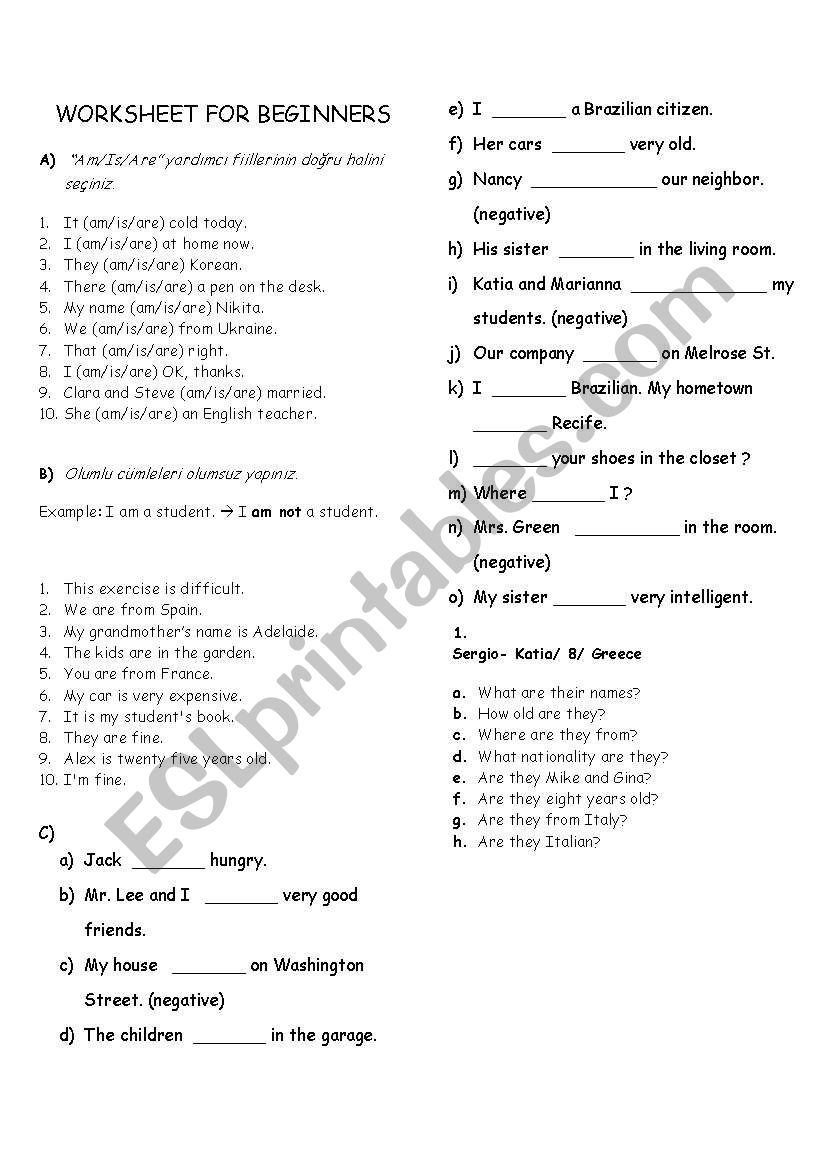 to be  worksheet