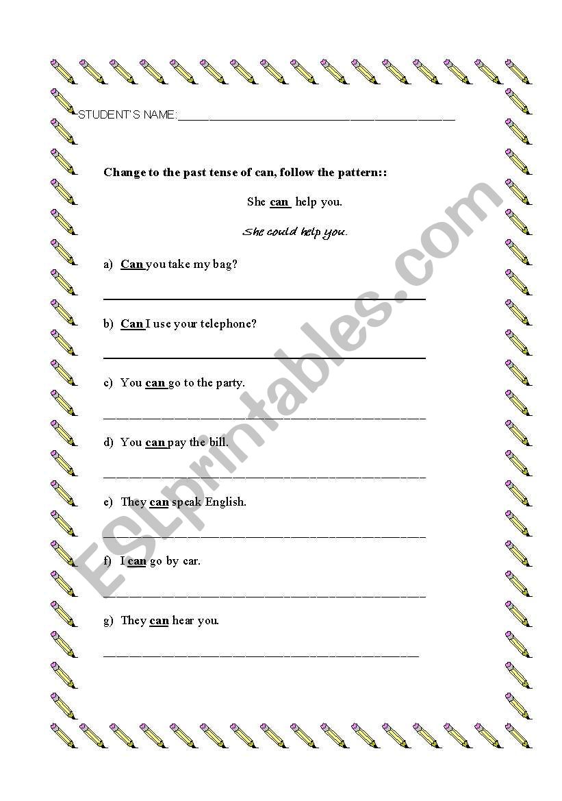 Can and Could worksheet