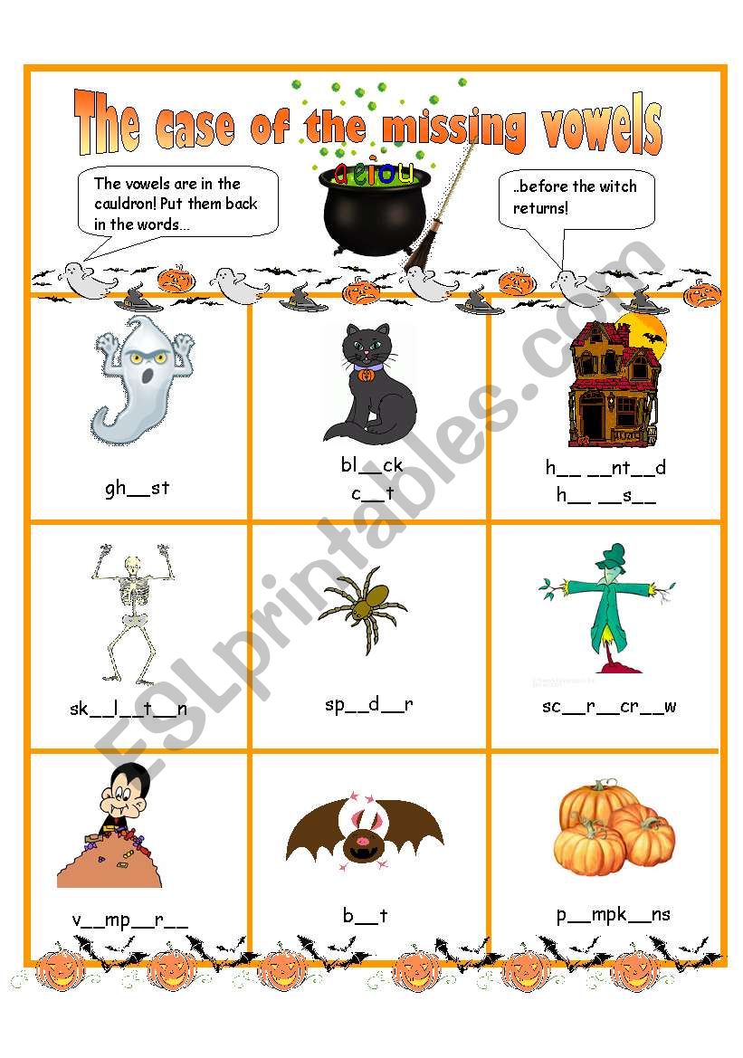 Missing vowels worksheet