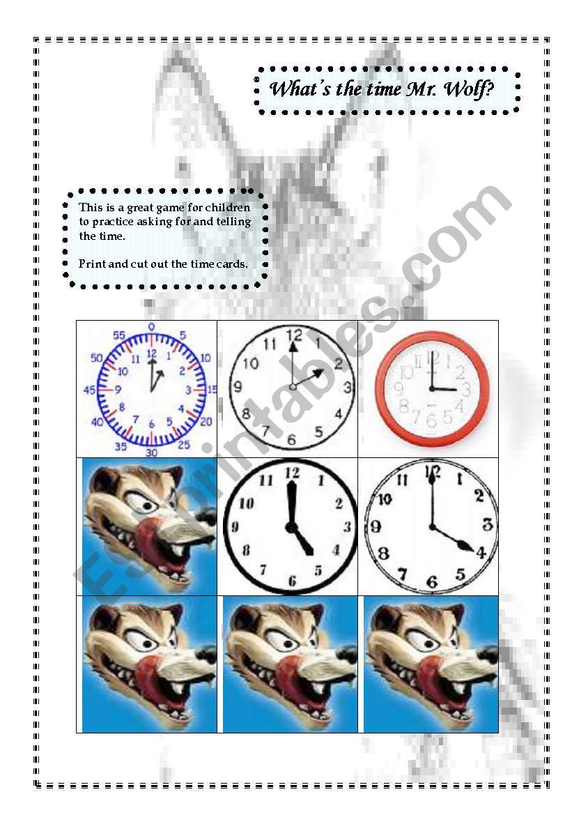 Whats the Time Mr. Wolf? worksheet