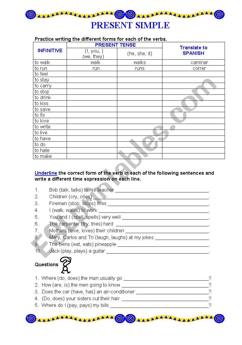 PRESENT SIMPLE worksheet