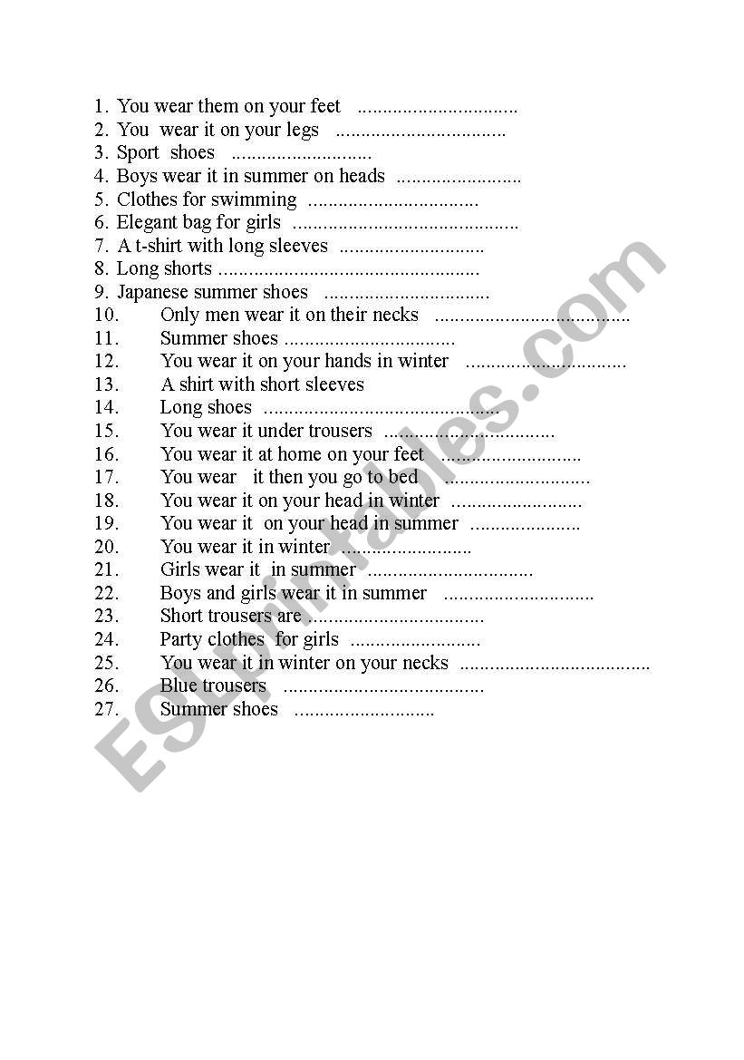 Clothes  worksheet