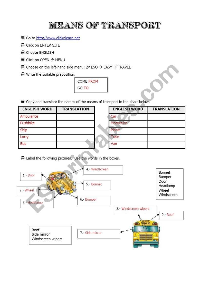 Means of Transport 2/2 Answer Key