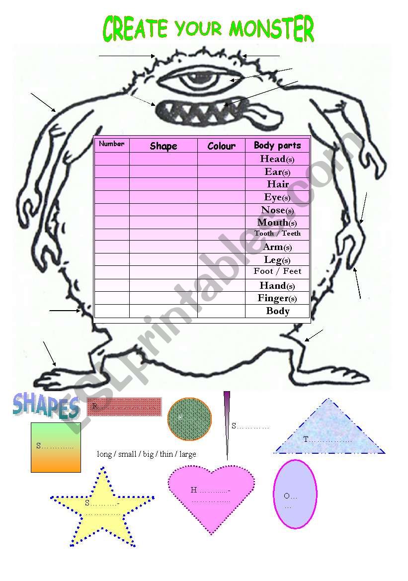 CREATE YOUR MONSTER worksheet