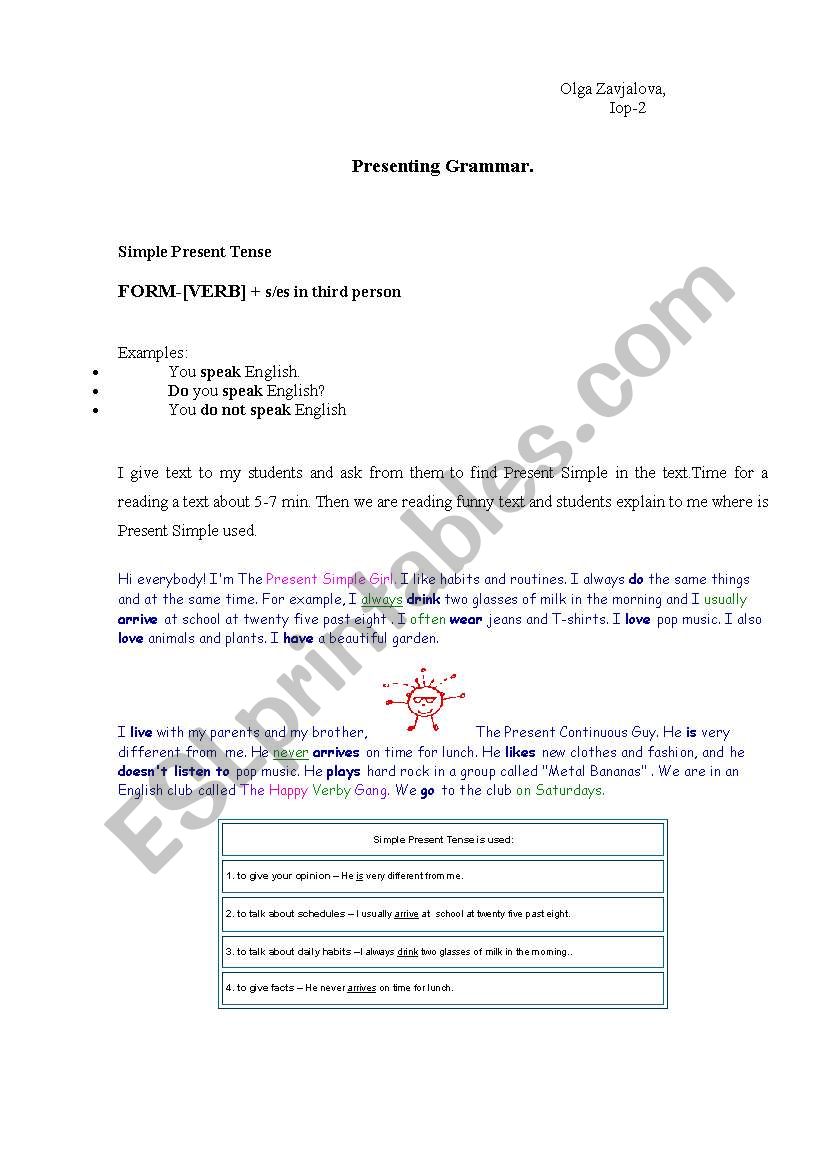 Presenting grammar worksheet