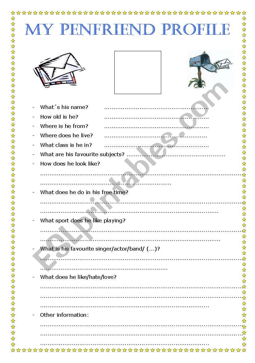 My penfriend profile (he) worksheet