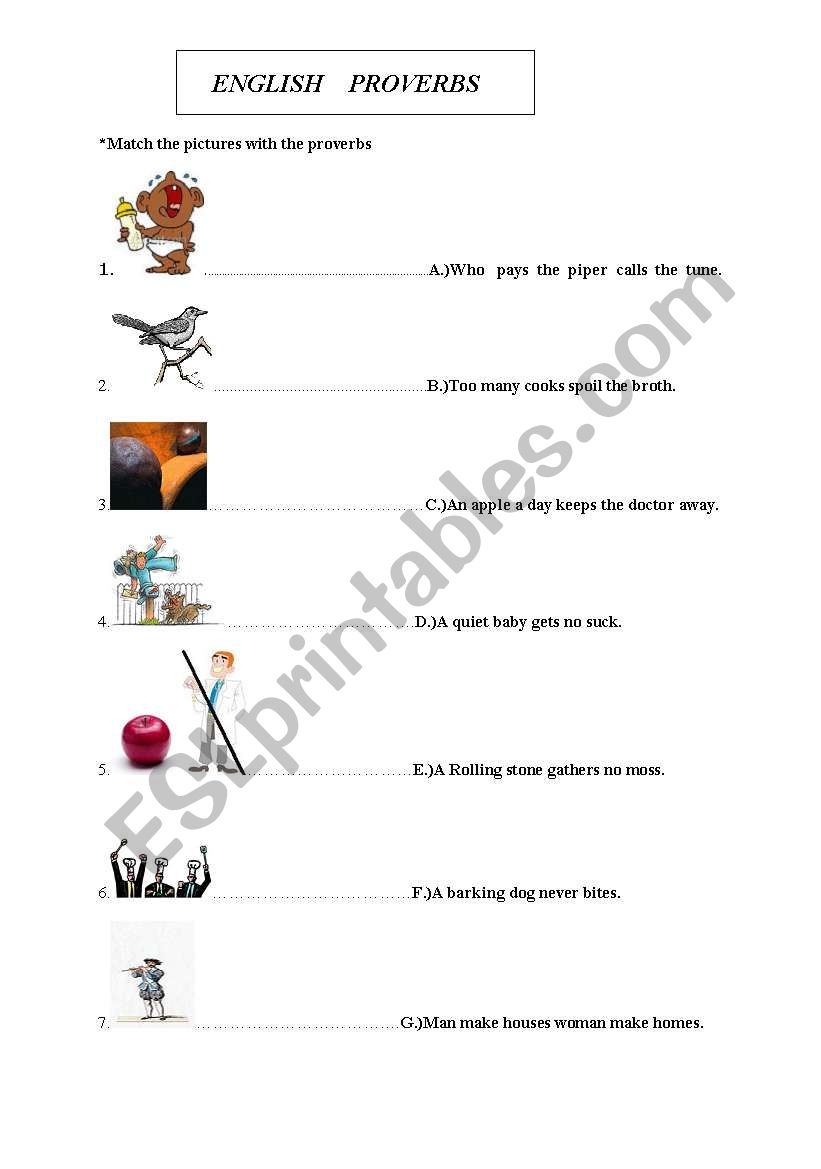  illustrated English proverbs worksheet