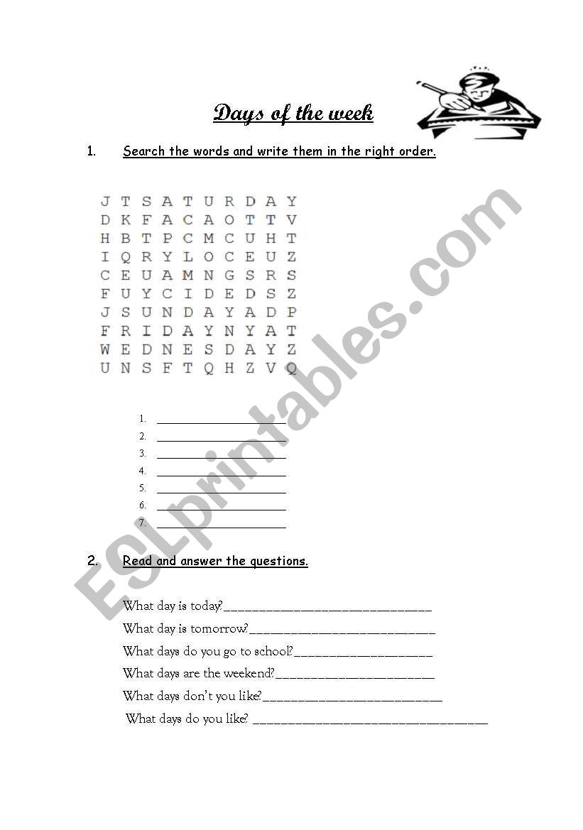 Days of the week worksheet