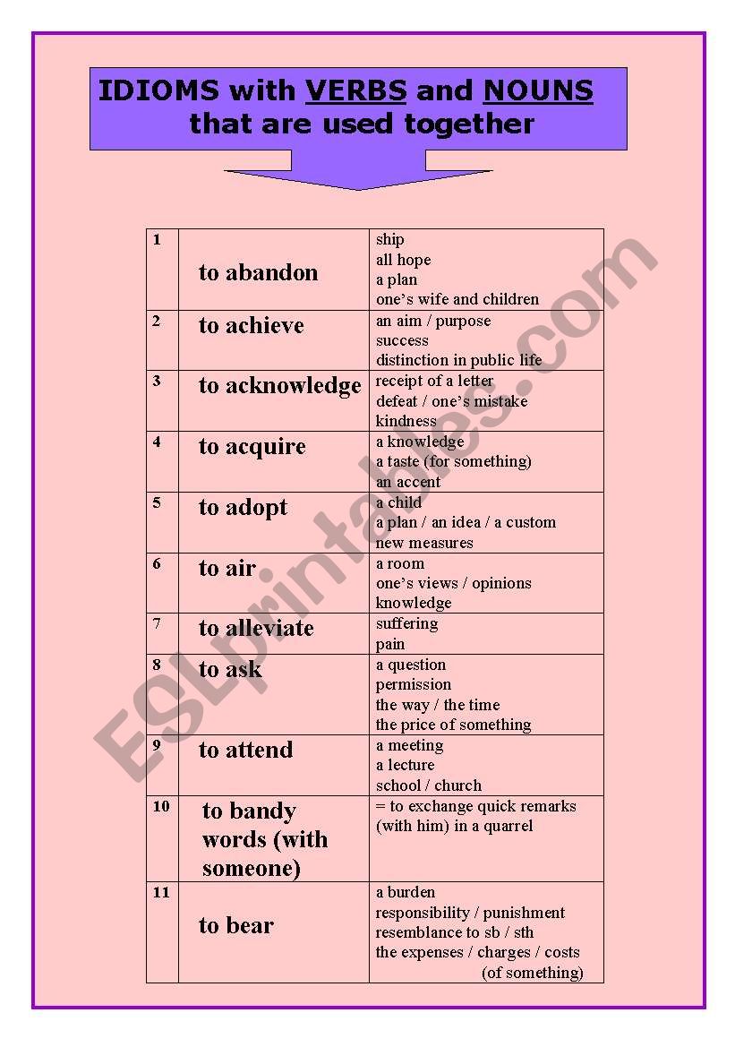 IDIOMS (PART I) worksheet