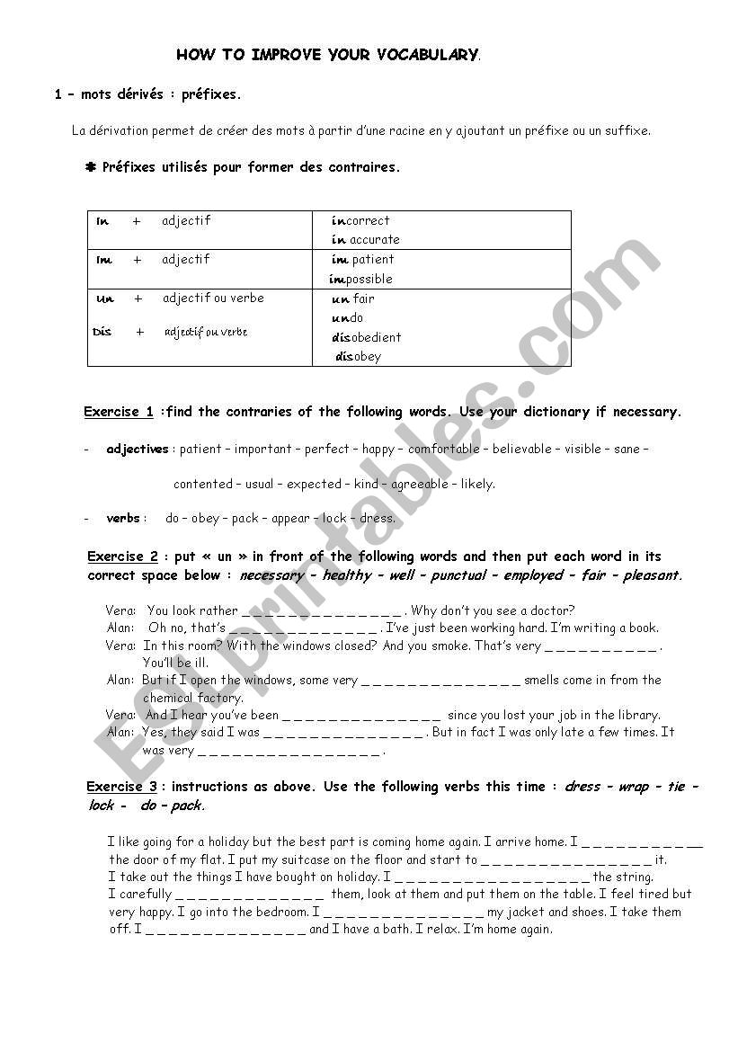 improve your vocabulary worksheet