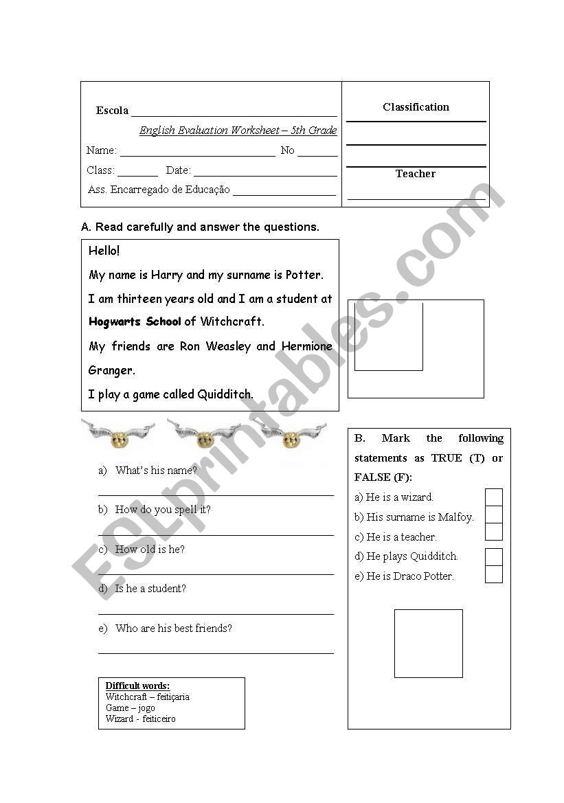 English test worksheet