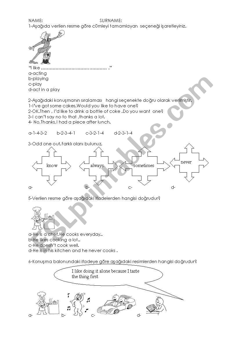 multiple choice  exam worksheet