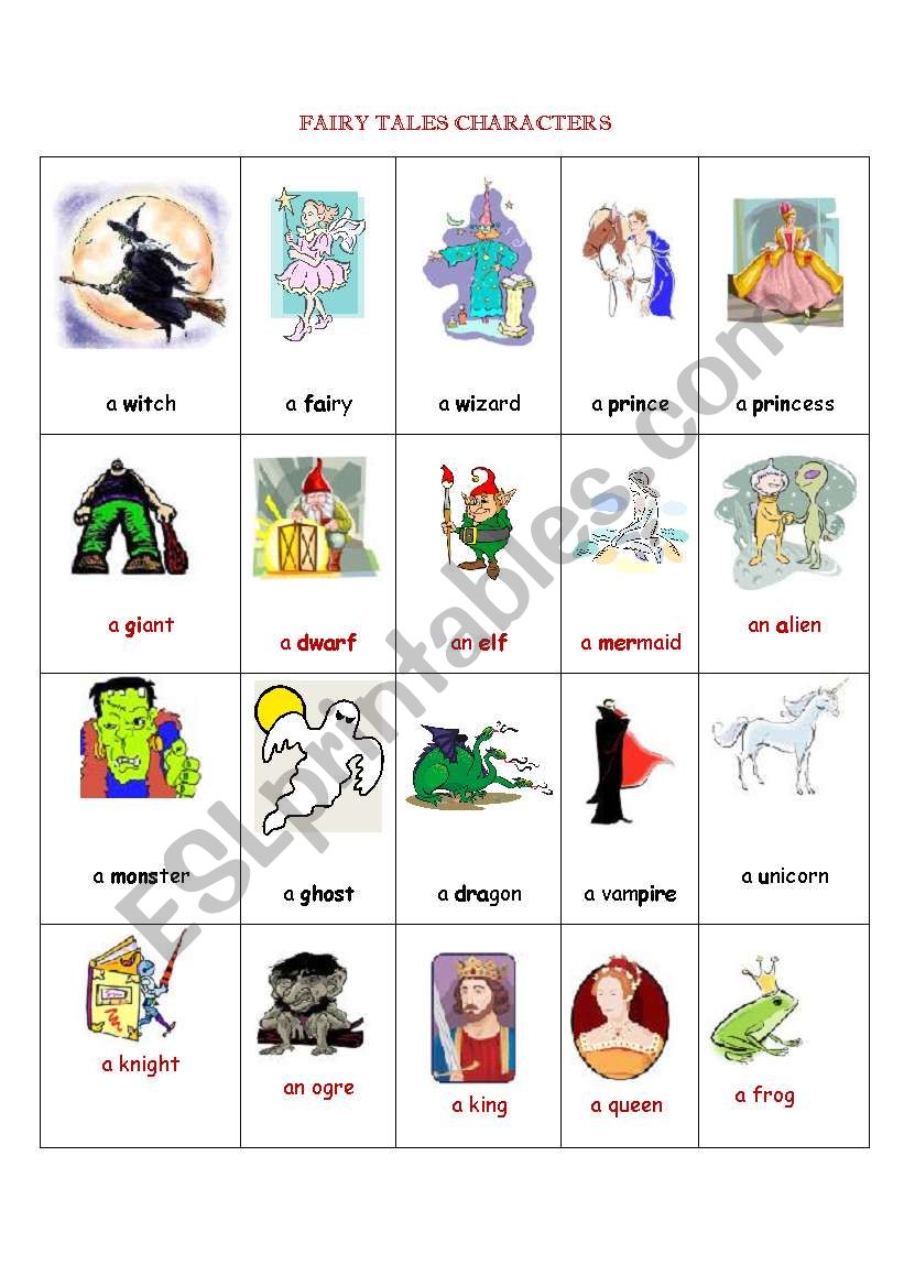 fairy tales characters worksheet