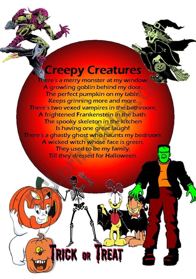 CREEPY CREATURES POEM worksheet